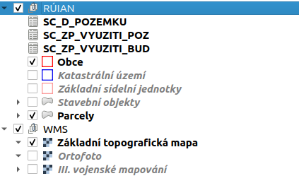 Seskupení WMS vrstev