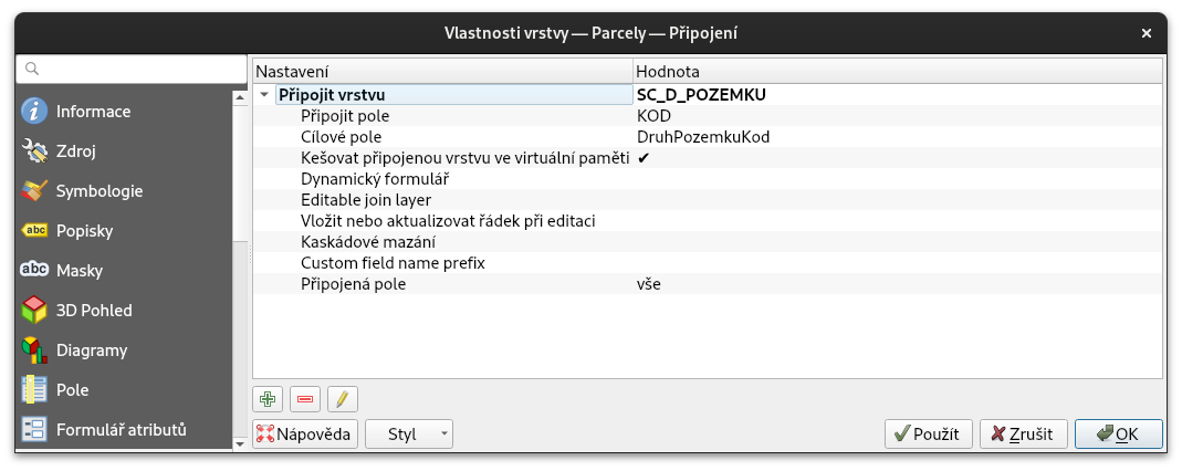 Připojení tabulky
